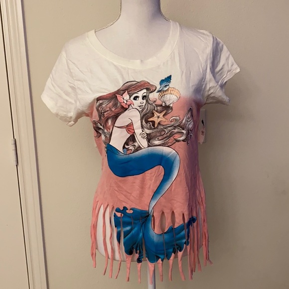 Disney Tops - Disney White and Pink Little Mermaid Fringe Tee